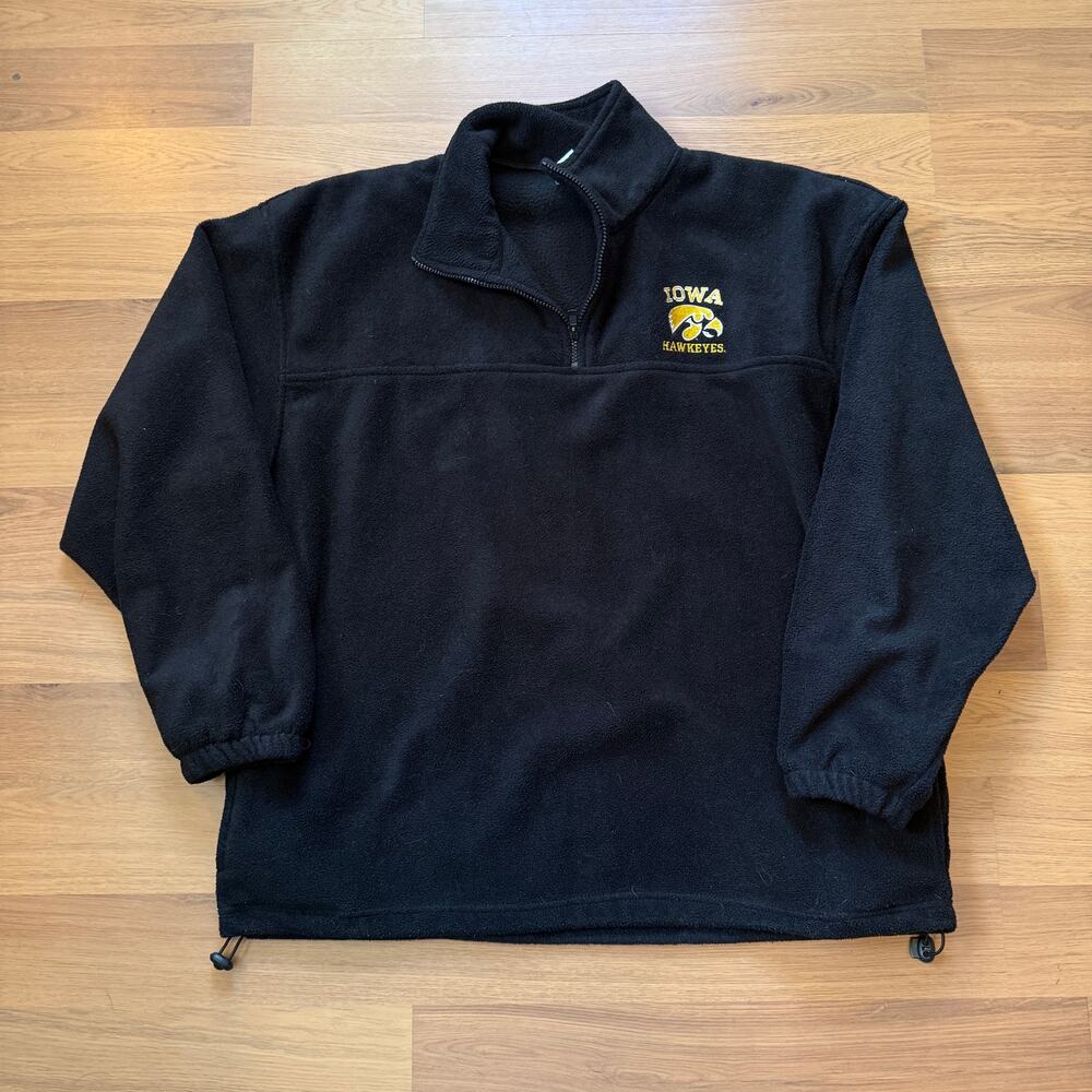 Men's Vintage 2000's Iowa Hawkeyes Black Fleece 1/4 Zip Pullover Jacket Sz XL